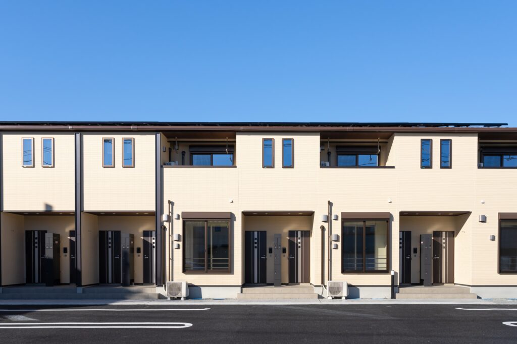 Modern rental townhouses showing investment property ready to sell and exit